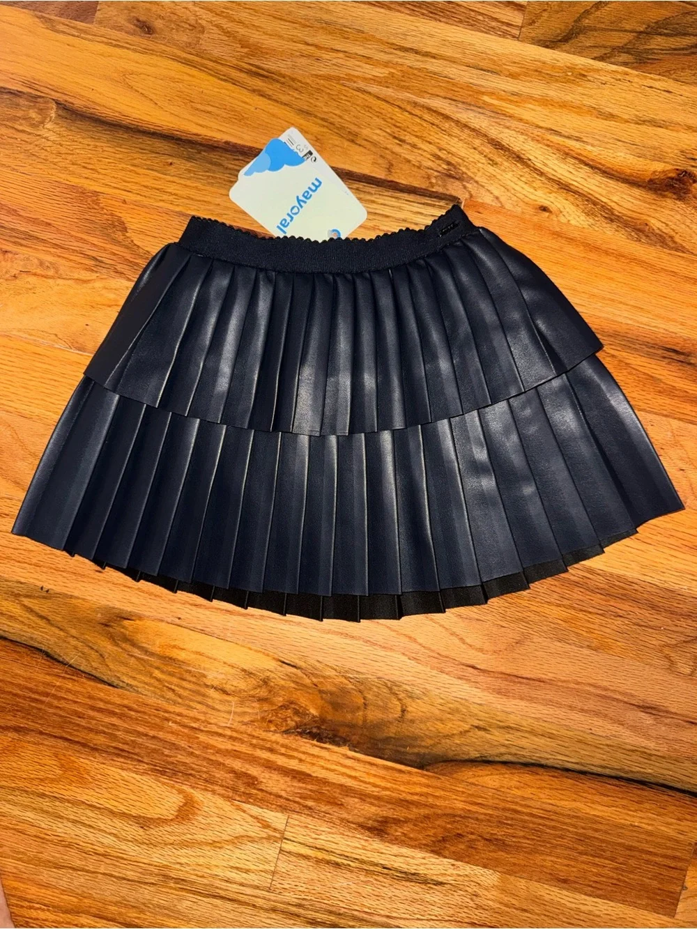 Mayoral Navy Pleated Faux-Leather Mini Skirt